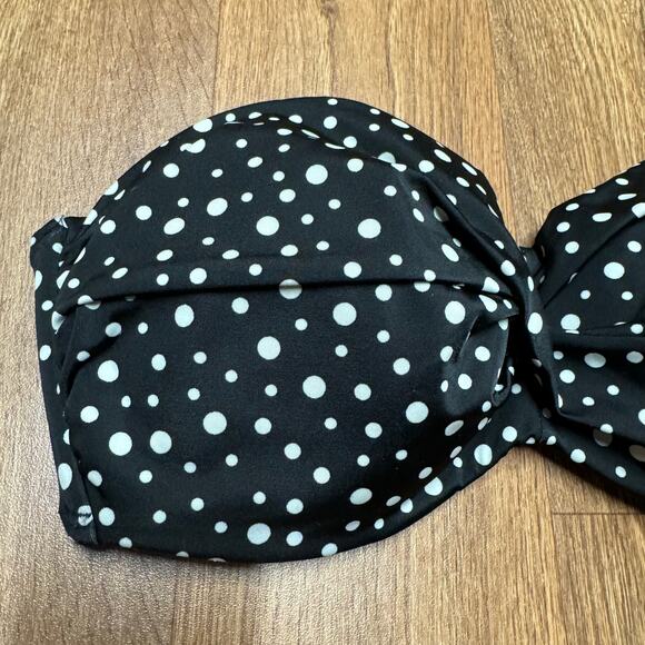 Victoria's Secret Black White Polka Dot Bandeau Twist Front Bikini Top Size 38D - Picture 3 of 8
